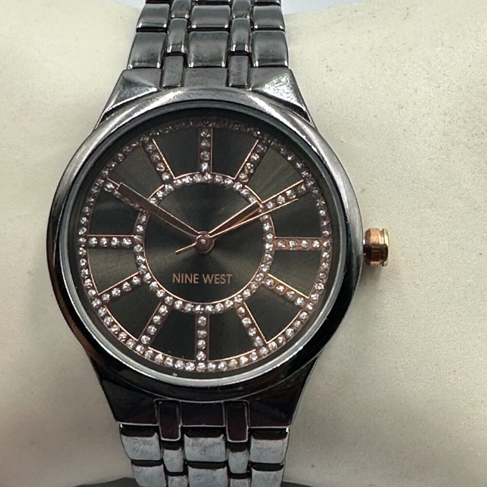 Nine West Watch Women Black Round Dial 32MM New Battery 6.5"